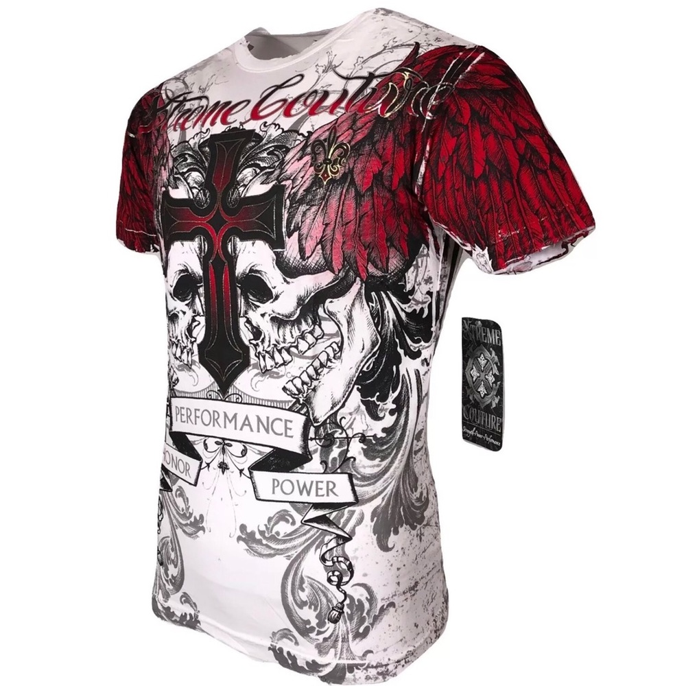 XTREME COUTURE by AFFLICTION Men's T-Shirt CARNIVORE Skulls Biker MMA - Picture 1 of 8